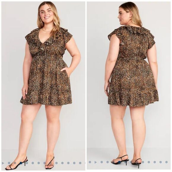 Old Navy Dresses & Skirts - Old Navy NWT Waist-Defined Ruffle-Trim Animal Print Mini Dress Plus Size 4X New